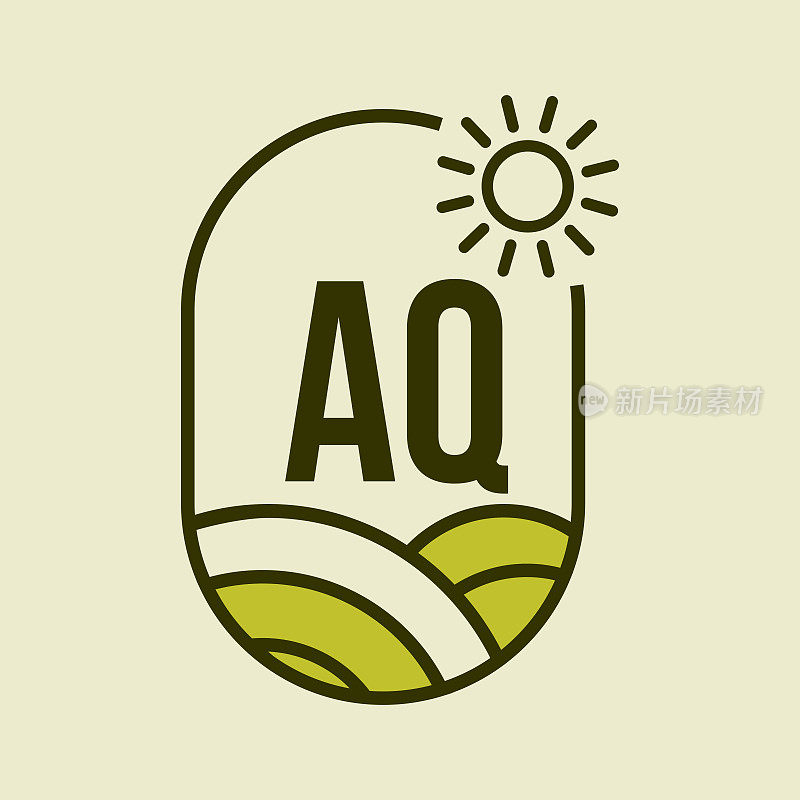 农业标志在字母AQ徽章模板。AQ Agro Farm, Agribusiness, Eco-farm标志